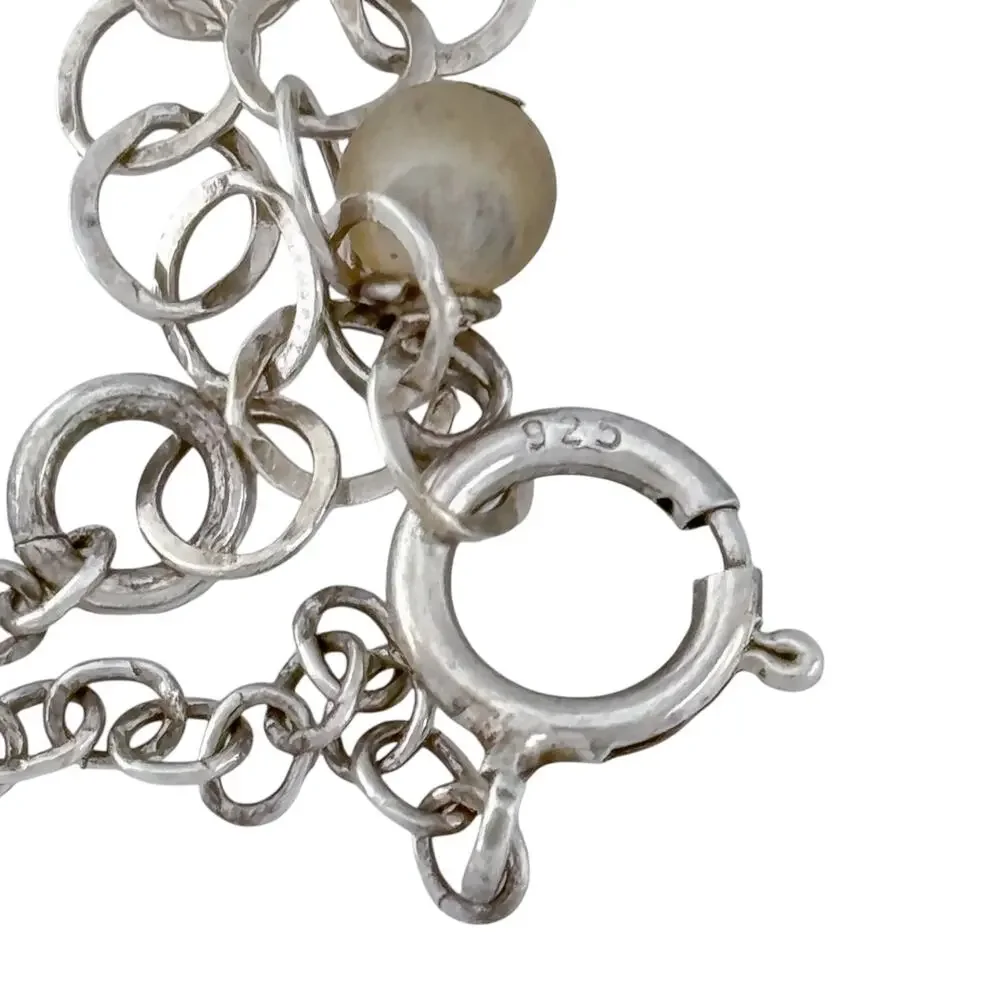 Vintage Sterling Silver 925 Mabe Pearl Necklace 16-18